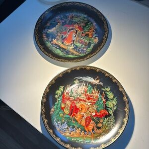 Plates set of 2 fairy tales by Pushkin Palekh style 1988
